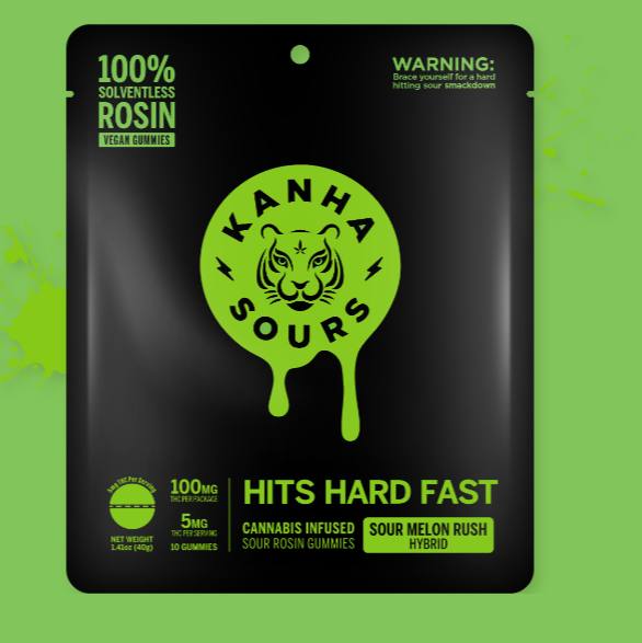 Photograph of product: Sour Melon Rush Hybrid Live Rosin Gummies - Kanha