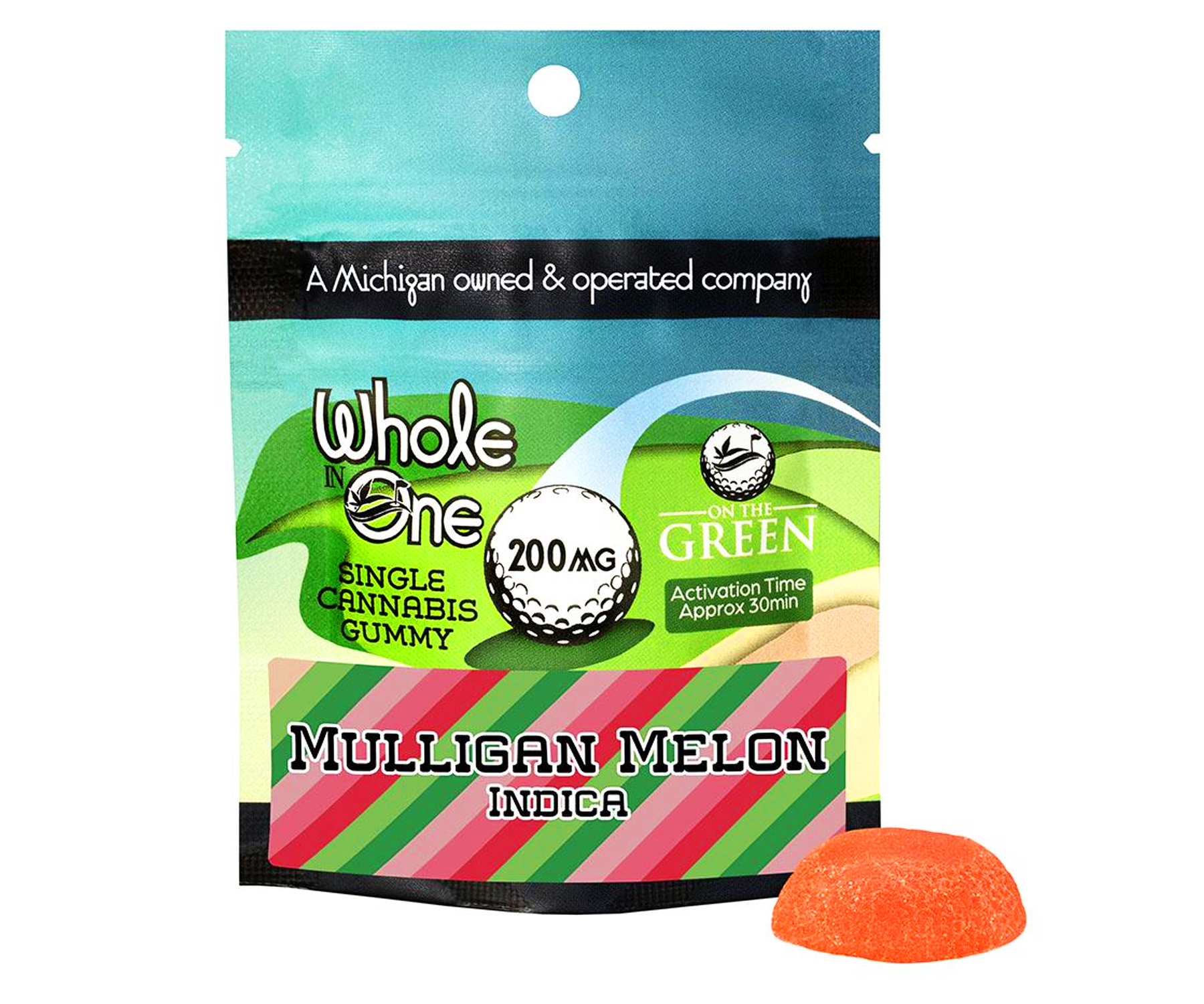 Photograph of product: On The Green - Mulligan Melon Single Gummy - 200mg
