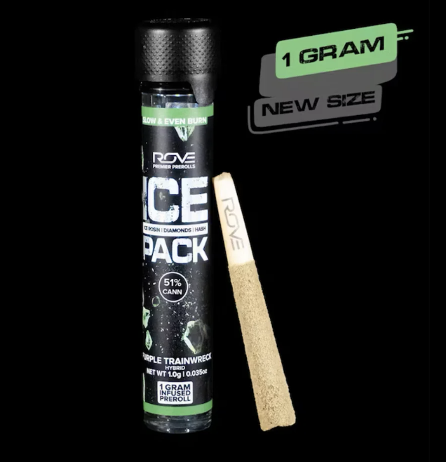 Photograph of product: Purple Trainwreck Rosin/Diamond/au chocolat Infused Pre-Roll 1G