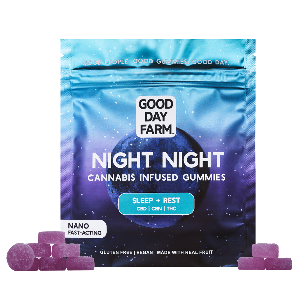Photograph of Product: GDF: Fast-Acting Gummies | Night Night | 40mg CBD : 40mg CBN : 40mg THC | 10pk