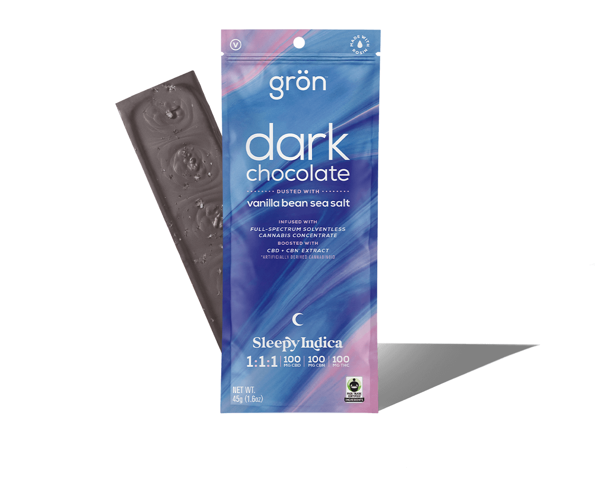 Photograph of product: Dark Chocolate w/ Vanilla Bean Sea Salt -1:1:1 Sleepy Oui'd 100mg - Gron