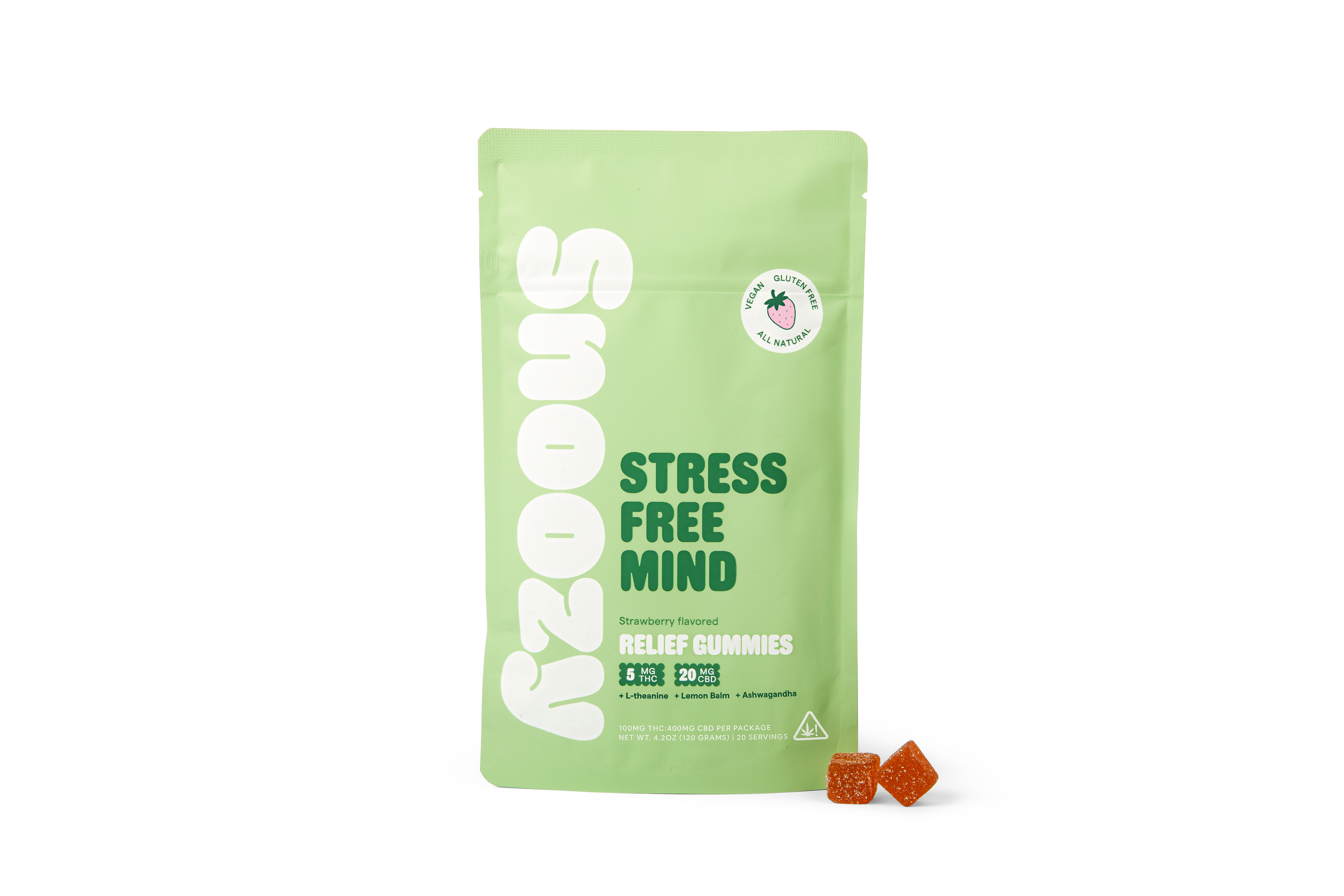 Photograph of product: Snoozy | Stress Free Mind - Strawberry | 1:4 TH-oui:CBD | 20pk | 100mg