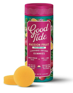 Photograph of product: Good Tide - Hash Rosin Gummies - CBN CBD 1:1:1 - Passion Fruit - 100mg