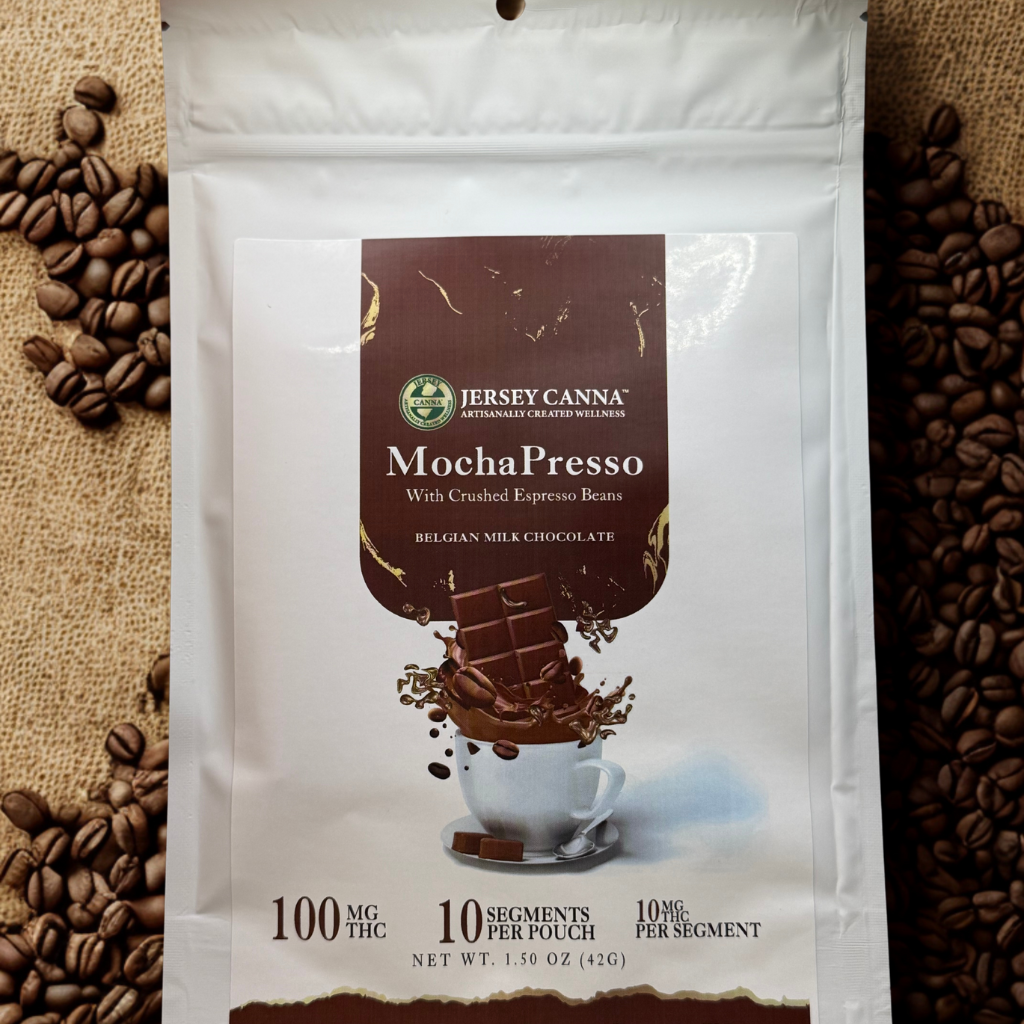 Photograph of product: Jersey Canna - Cannabar Mochapresso Belgian Milk - 100mg