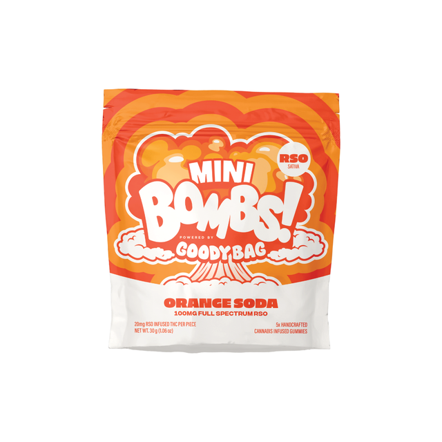 Photograph of product: Mini Bombs RSO Orange Soda Gummies 100mg (20mg ea | 5-Pack)