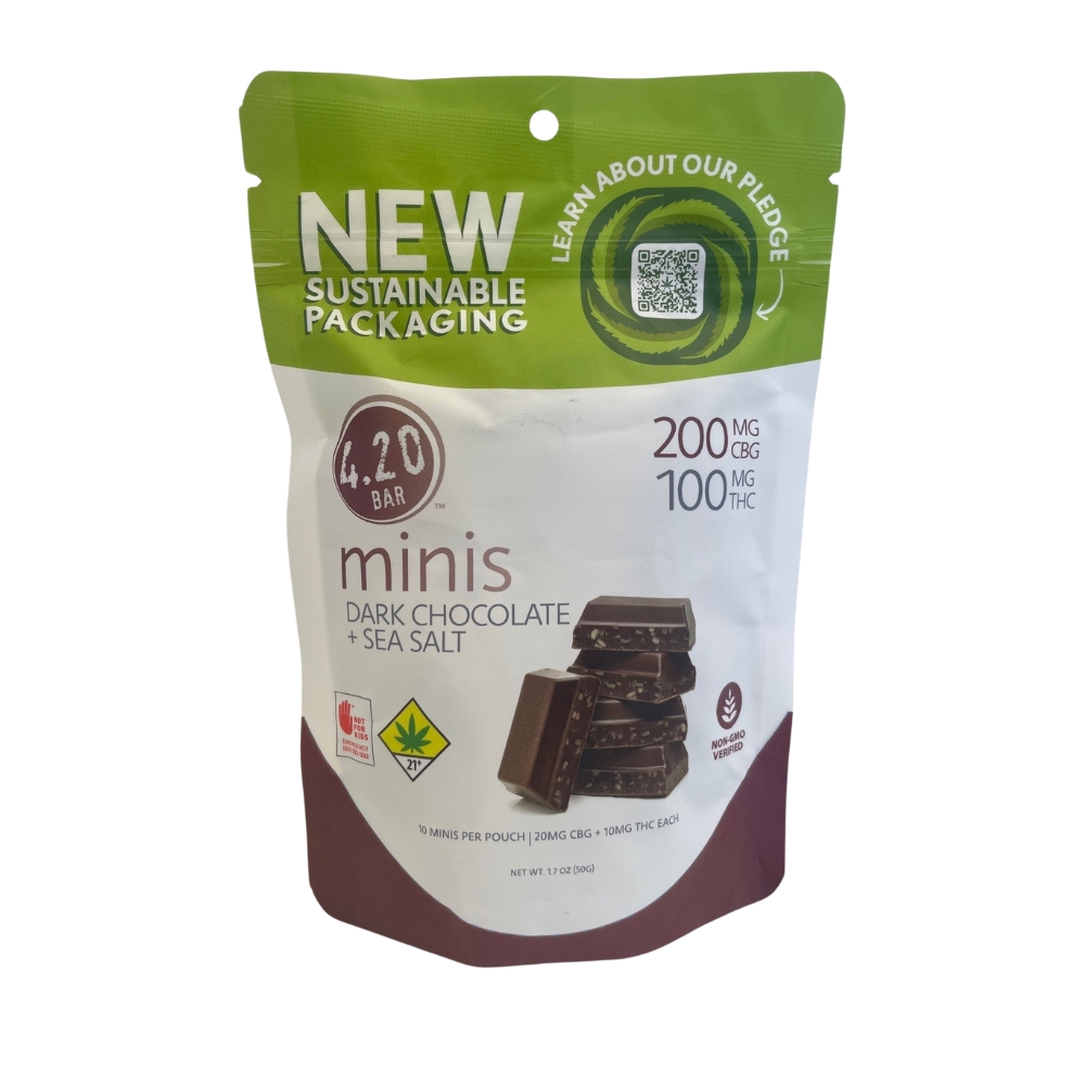 Photograph of product: 420 Mini | Dark Chocolate Sea Salt | DOH | 10pk | 2:1 CBG:TH-oui 300mg