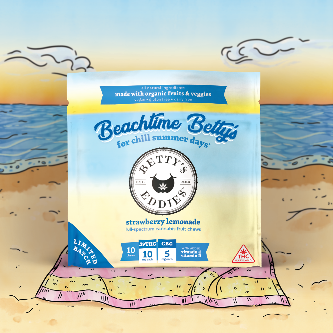 Photograph of product: 1:1 TH-oui: CBG Beachtime Betty's Strawberry Lemonade Fruit Chews 10pk