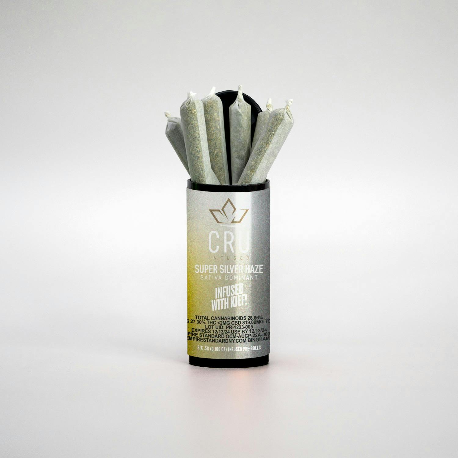 Photograph of product: Super Silver Haze  Infused Kief pre-rolls  6pk