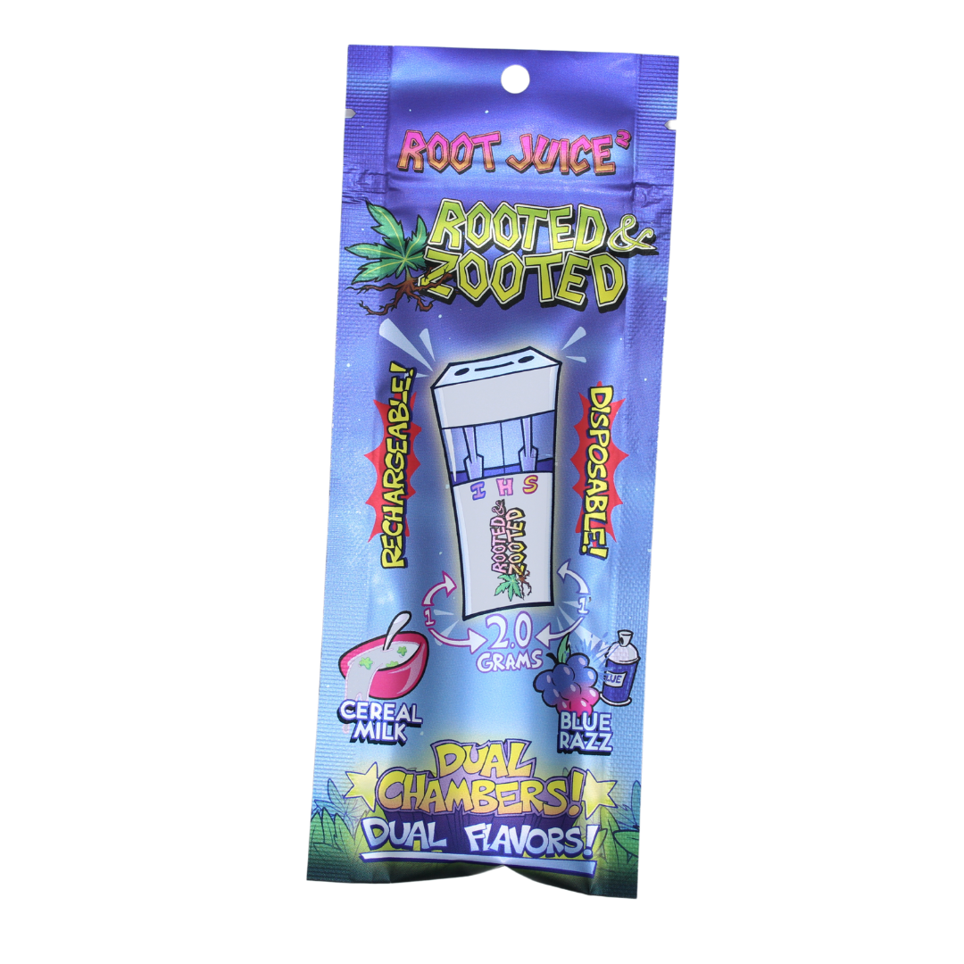 Photograph of product: Rooted and Zooted - 2g Dual-Sided Vape - Cereal Milk x Blue Razz