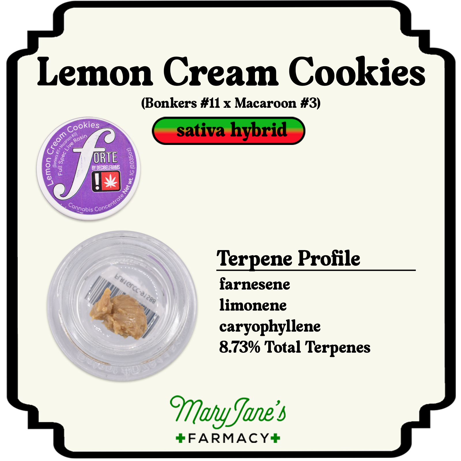 Photograph of product: Lemon Cream Cookie Full Spectrum Live Rosin Extract | 1g