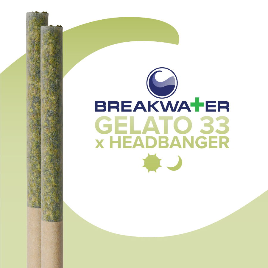 Photograph of product: Breakwater  |  Gelato 33 x Headbanger  | Pre-Rolls | 2 pack