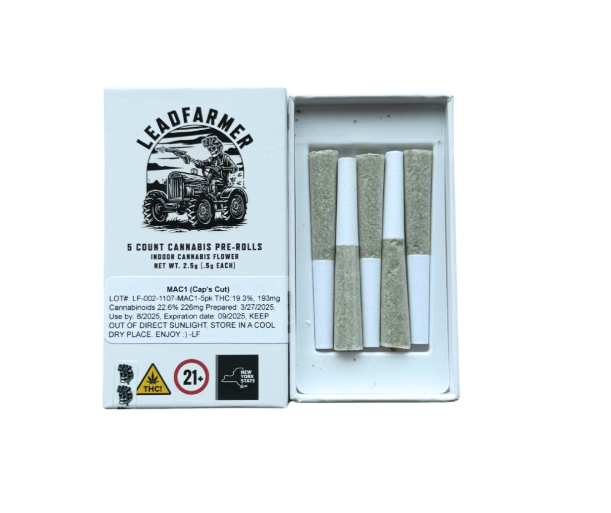 Photograph of product: LeadFarmer | Mac1 (Cap's Cut) | Pre-Roll 5pk | Oui'd-Hybrid