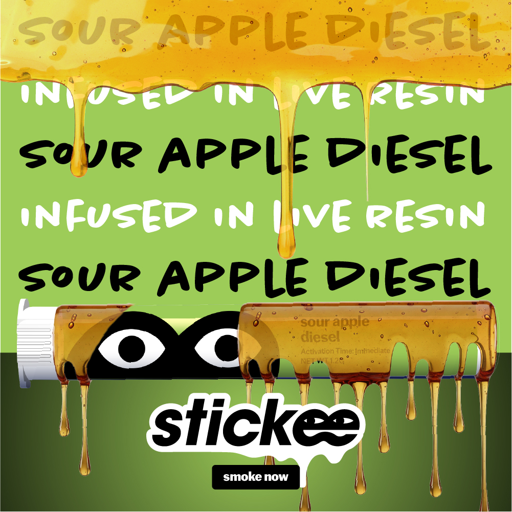 Photograph of product: STICKEE | Sour Apple Diesel | 1.2g | Live Resin Infused Pre-Roll