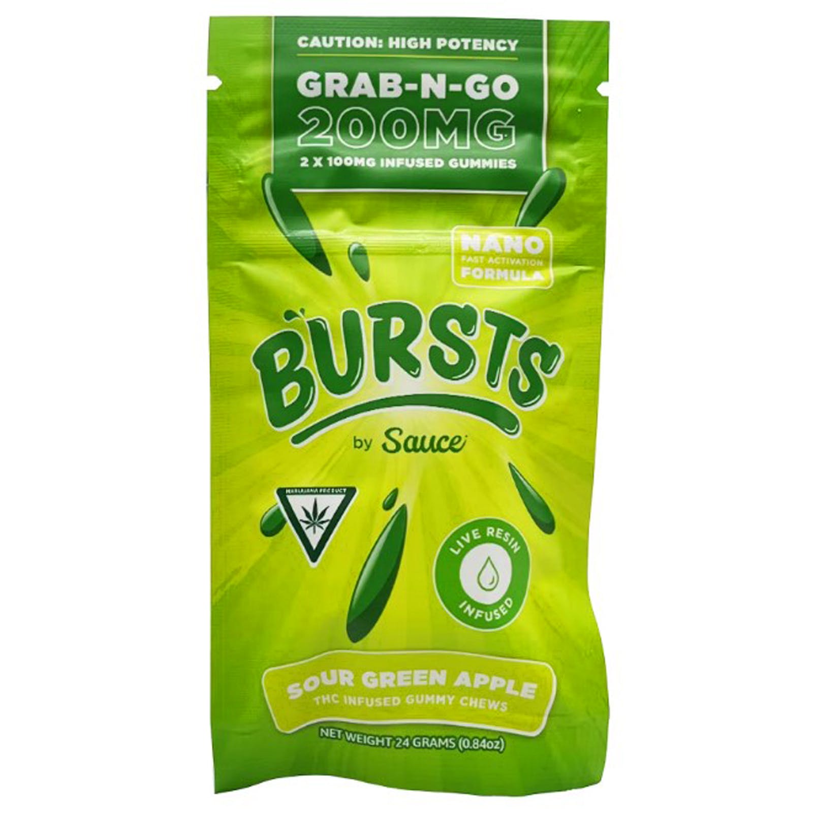Photograph of Product: BURSTS BY SAUCE | Edible | Gummies | Sour Green Apple | 200mg