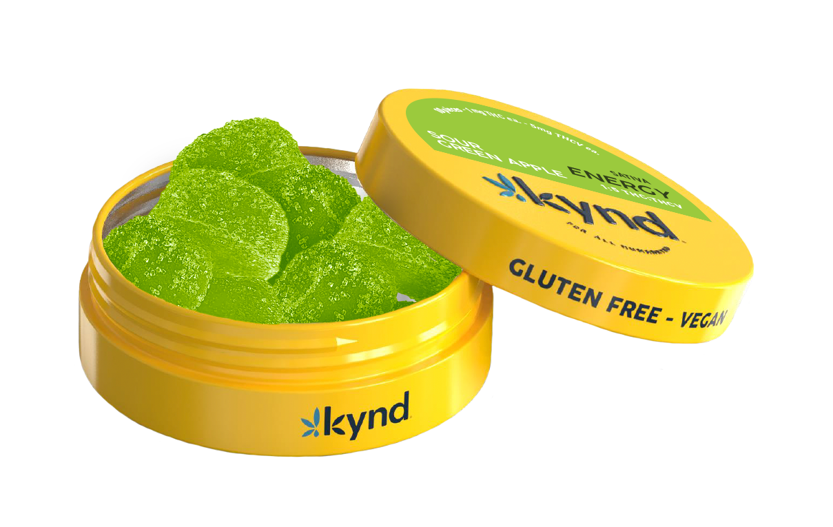 Photograph of product: Kynd Sour Green Apple (S) 1:1 TH-oui:TH-ouiV Energy Gummies 10mg 10pk