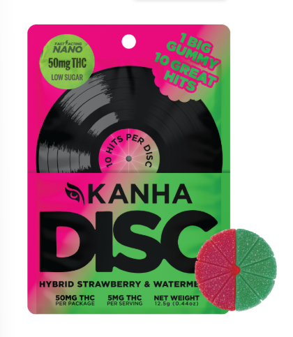 Photograph of product: Edible - Kanha - Watermelon Strawberry Disc (H) - 50mg