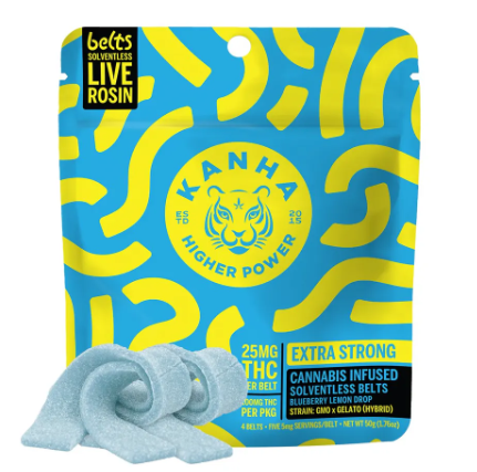 Photograph of product: Kanha Rosin Sour Belt 100mg Blueberry Lemon Drop