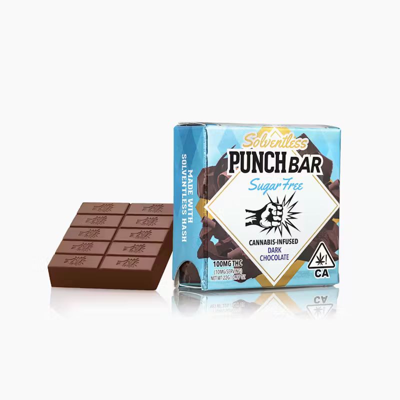 Photograph of product: PUNCH EDIBLES - 100MG SOLVENTLESS PUNCHBAR - SUGAR-FREE DARK CHOCOLATE