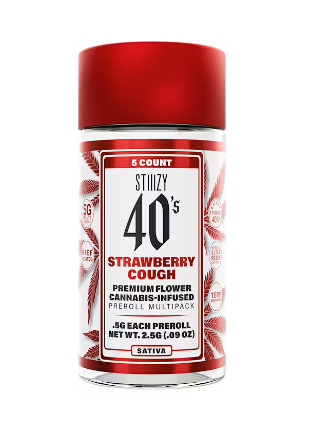 Photograph of product: Stiiizy Strawberry Cough 5pk Infused Prerolls Rec