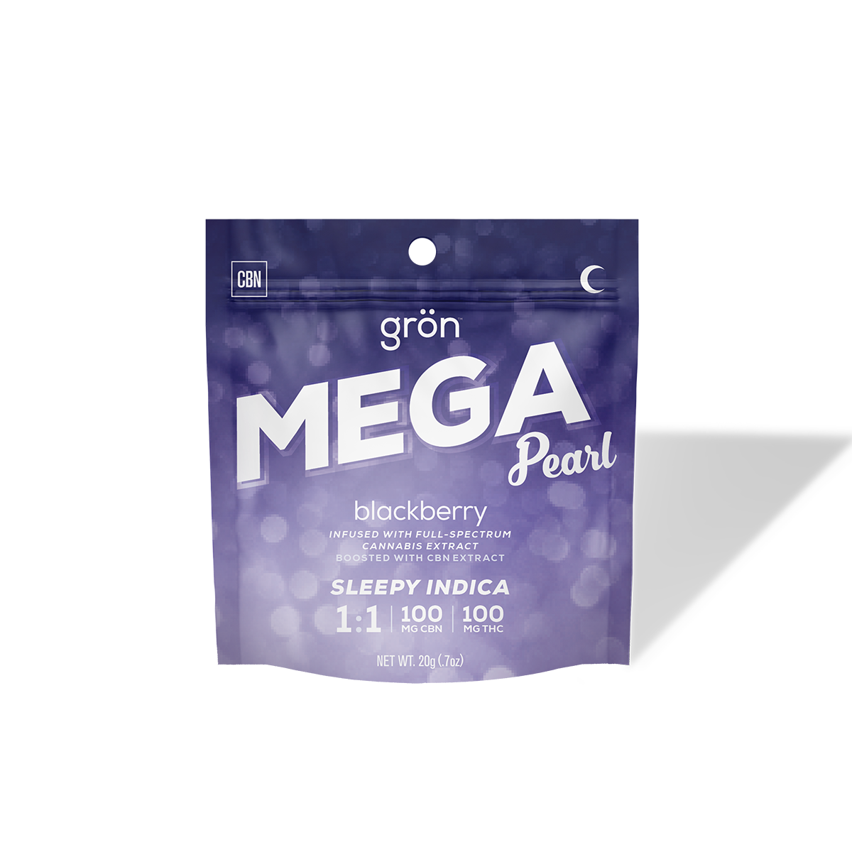 Photograph of Product: GRON: Mega Blackberry Gummy CBN/THC 1:1 - 200mg (Indica)