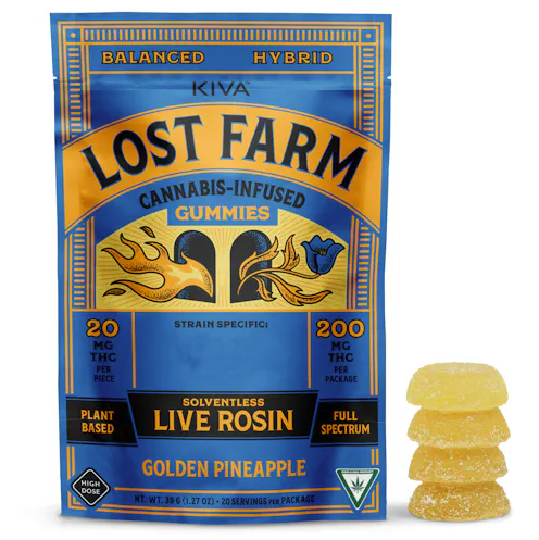 Photograph of product: Lost Farm 200mg Live Rosin Gummies - Golden Pineapple