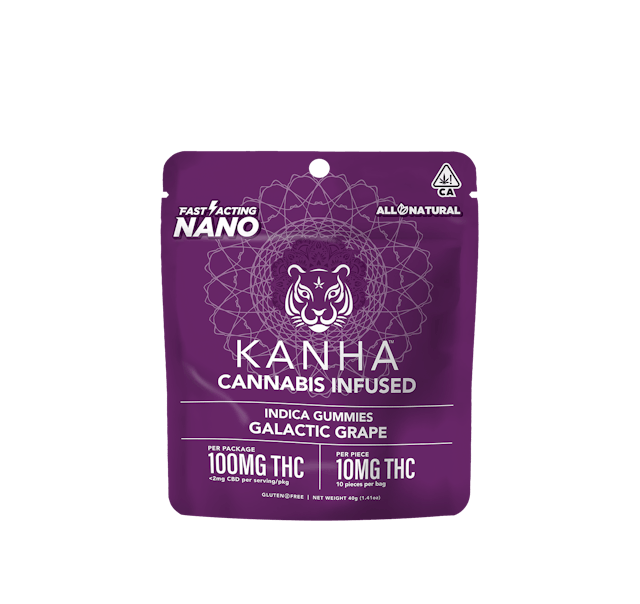 Photograph of product: Nano | Galactic Grape | Indica | 100mg THC | 10-pack