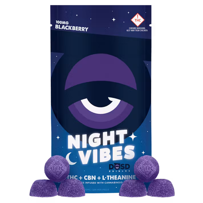 Photograph of product: Night Vibes Blackberry | 100mg TH-oui:CBN | Gummies