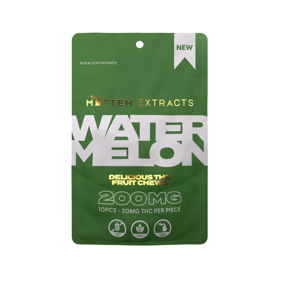 Photograph of product: Mitten Extracts 200mg Gummies Lush Watermelon