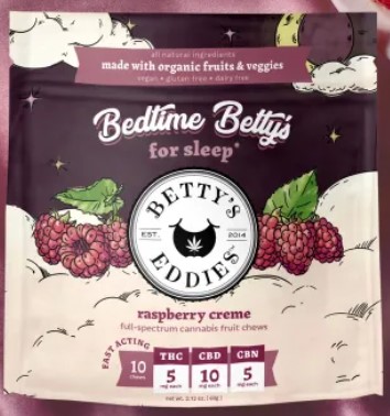 Photograph of product: Betty Eddies Bedtime Betty's for Sleep 50mg 10pk - Raspberry Creme Chews