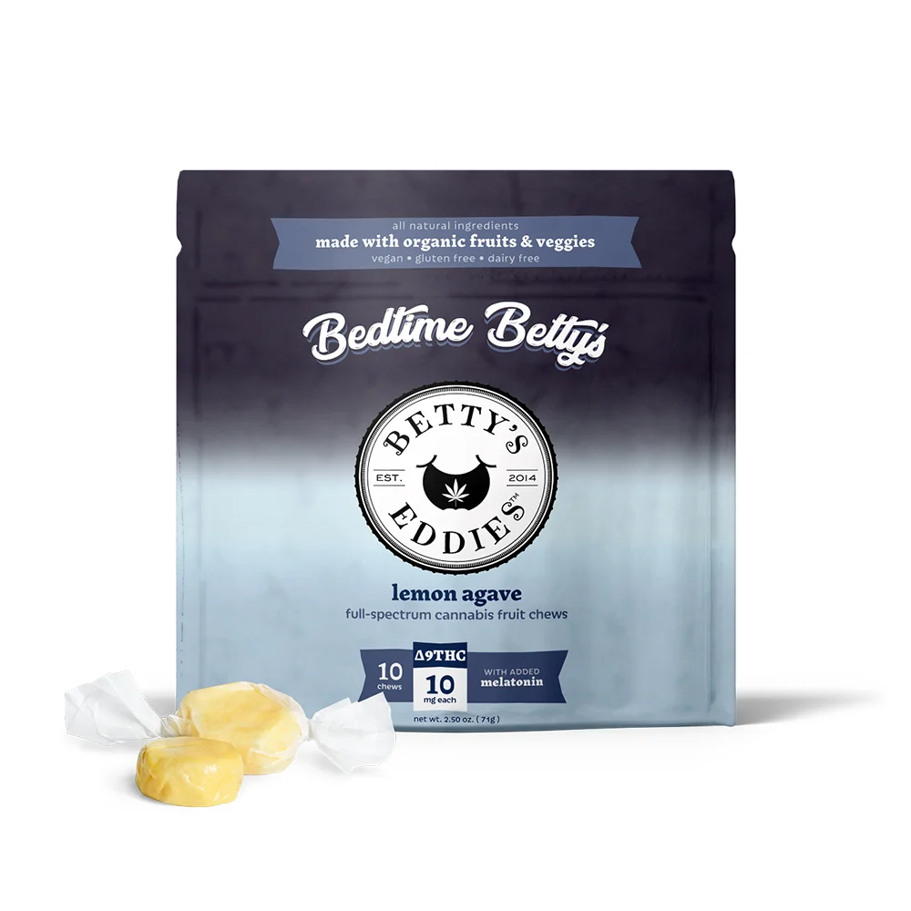 Photograph of product: BETTY'S EDDIES Fruit Chew 100mg: Bedtime Lemon Agave + Melatonin 10pc