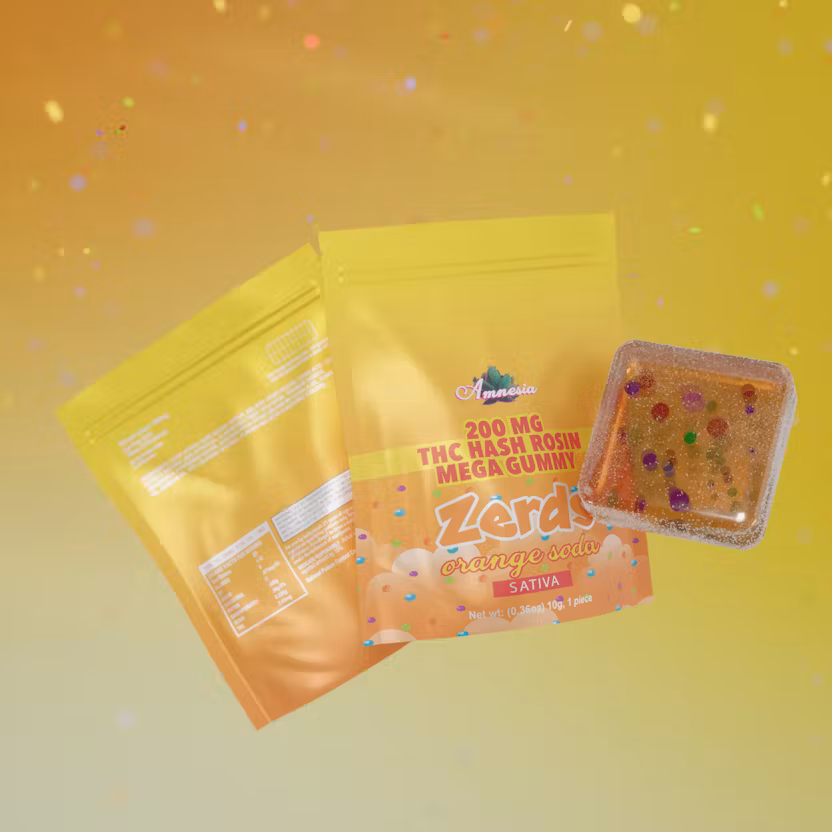Photograph of product: Amnesia - Zerds au chocolat Rosin Single Mega Gummy - (200mg) - Oui'd - **ORANGE SODA** (2/$7)