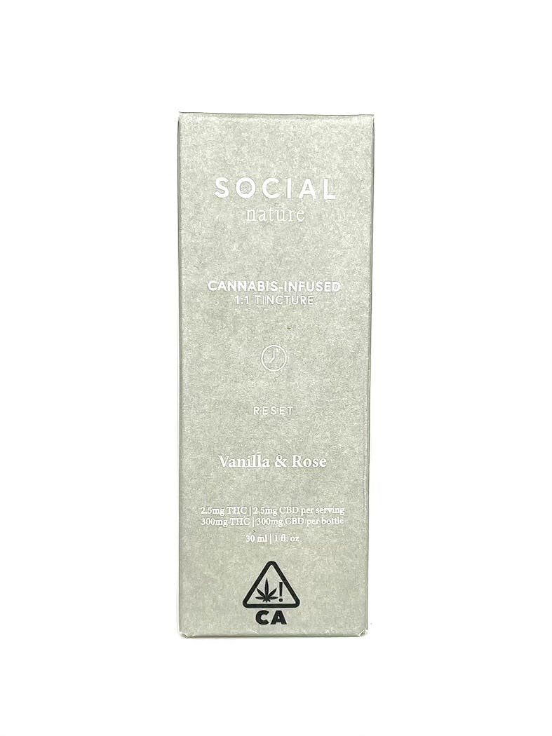 Photograph of product: Social Nature - Reset - Vanilla & Rose Tincture - 1:1 - 300mg TH-oui : 300mg CBD