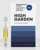 Photograph of product: High Garden 1ml Pure Live Resin Cartridge- Granddaddy Purple