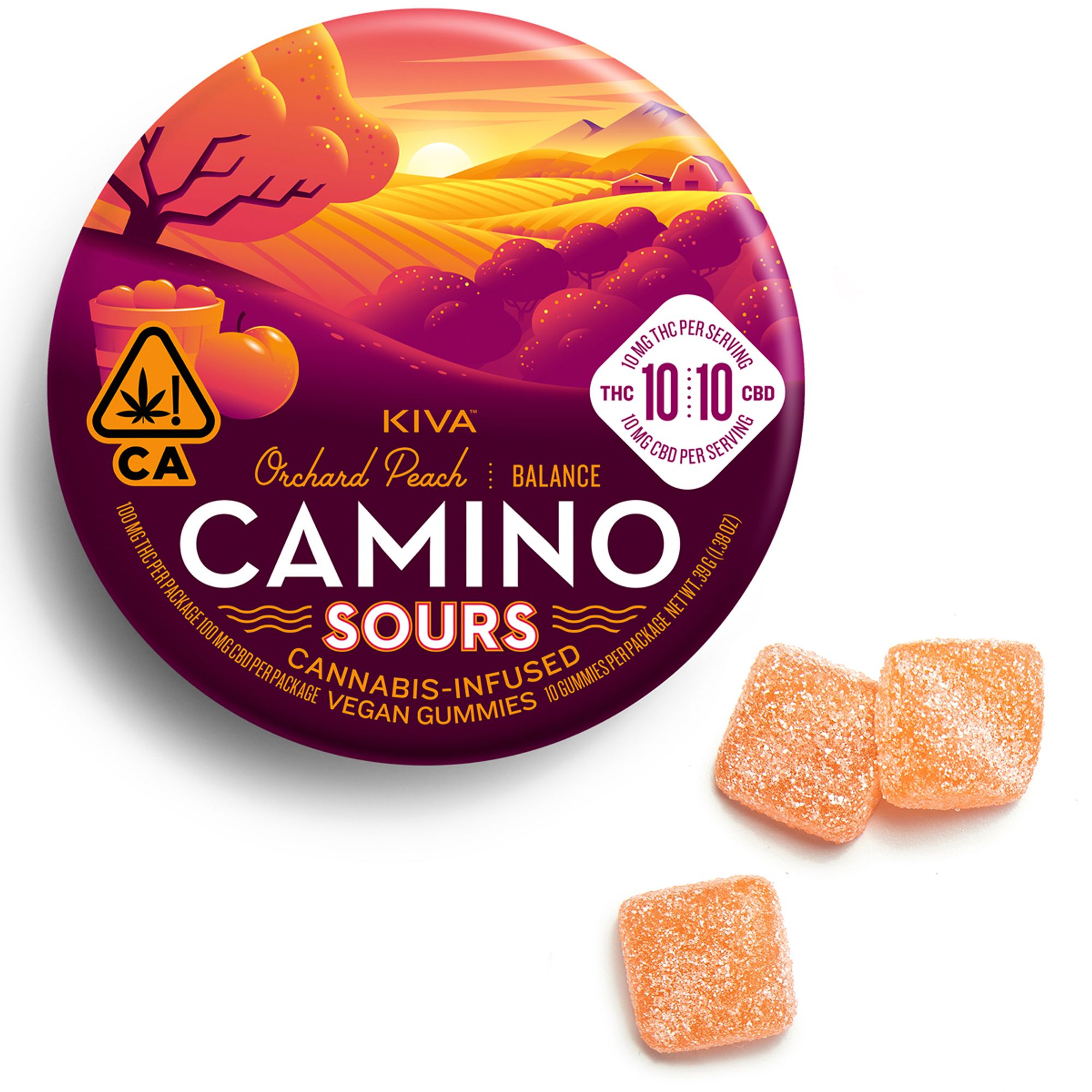 Photograph of product: CAMINO SOURS: ORCHARD PEACH 1:1 (THC:CBD) GUMMIES 100MG 10PK
