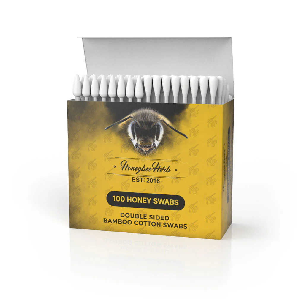 Photograph of product: Honeybee Herb | 100 Double Sided Bamboo Cotton Swabs