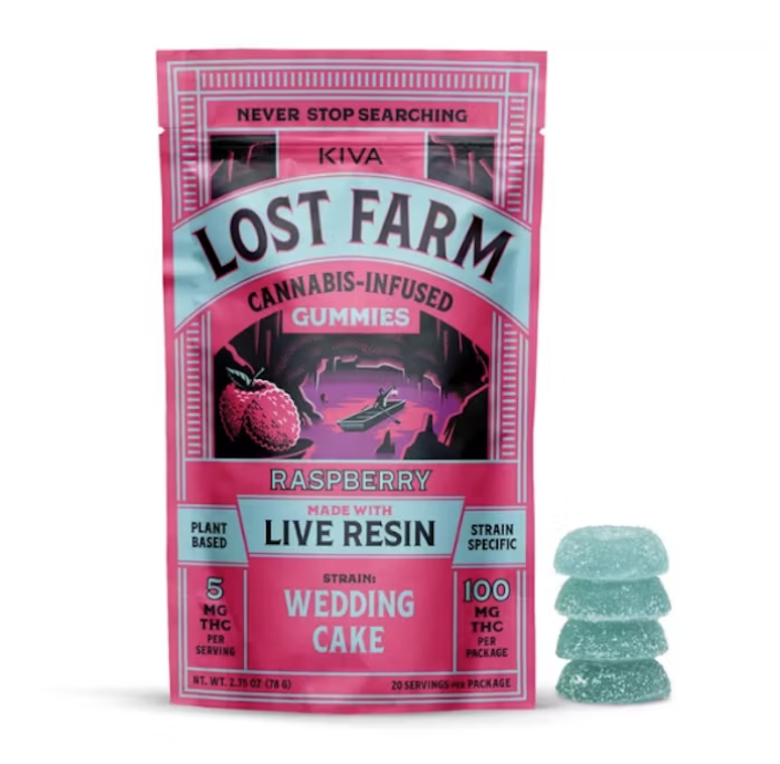 Photograph of product: Lost Farm | Raspberry x Wedding Cake Gummies | 100mg