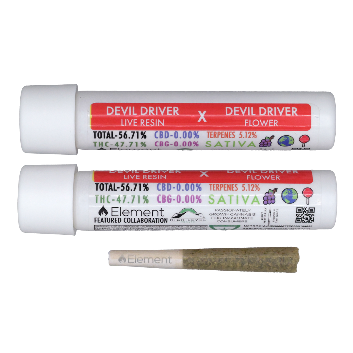 Photograph of product: Devil Driver Live Resin Infused Pre-Roll | Element feat. High Level Health (3/$40)