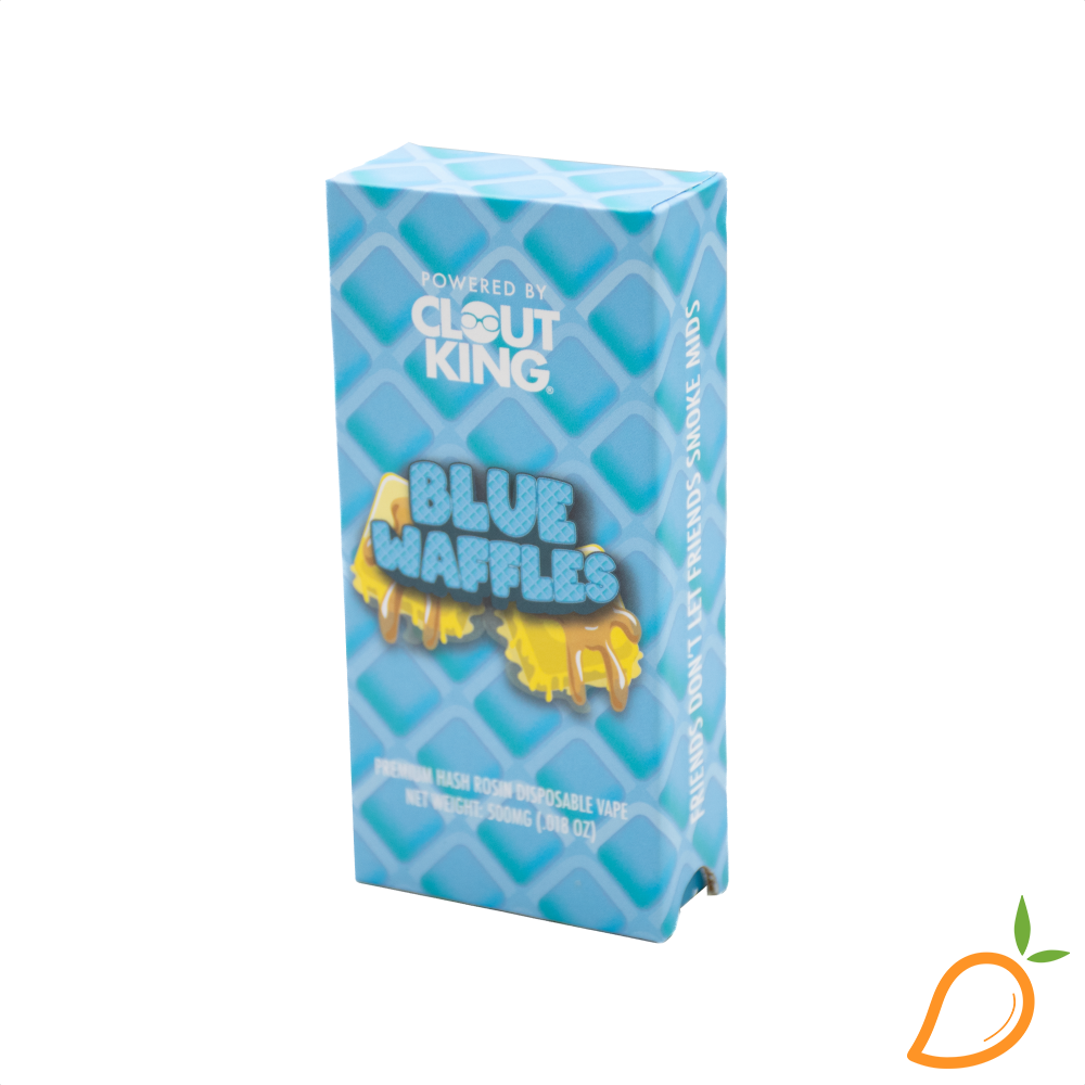Photograph of product: 0.5g Blue Waffles Live au chocolat Rosin Disposable Vape Clout King