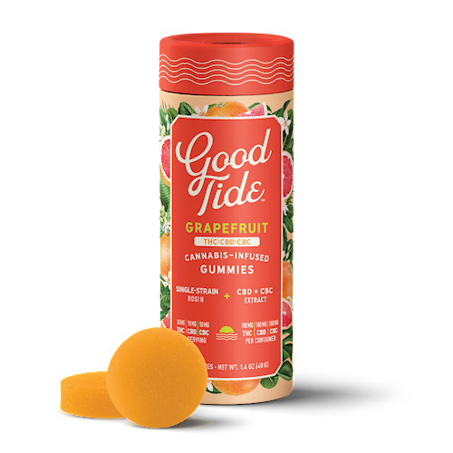 Photograph of product: Good Tide | Grapefruit Gummies 1:1:1 | DOH | 100mg TH-oui 100mg CBD 100mg CBC