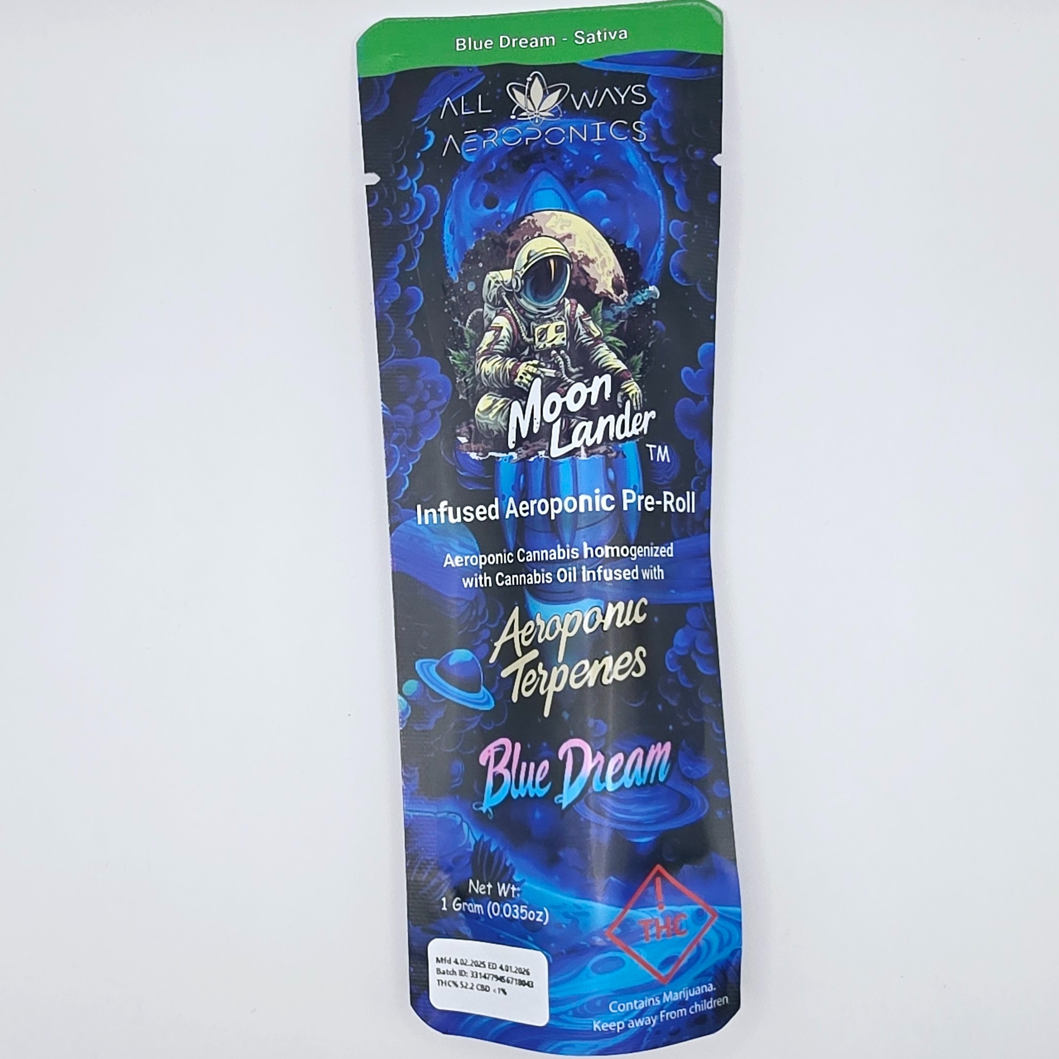 Photograph of product: All Ways Aeroponics Infused Pre Roll 1g- Blue Dream (S)