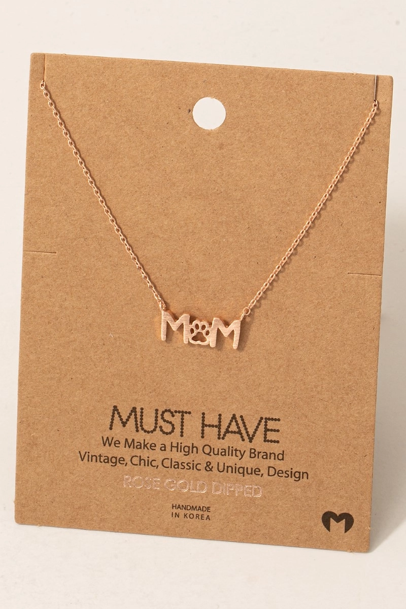 Photograph of product: Gold Dipped Paw Print Dog Mom Pendant Necklace Rose