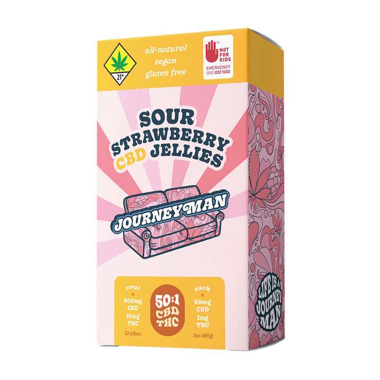 Photograph of product: Journeyman: CBD 50:1 Sour Strawberry - Jellies 10pk 510mg