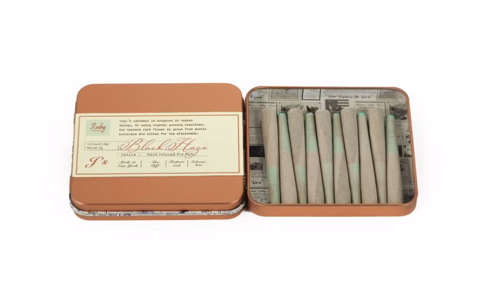 Photograph of product: Ruby Farms | Black Haze | .5g Infused Pre-Roll | 10ct