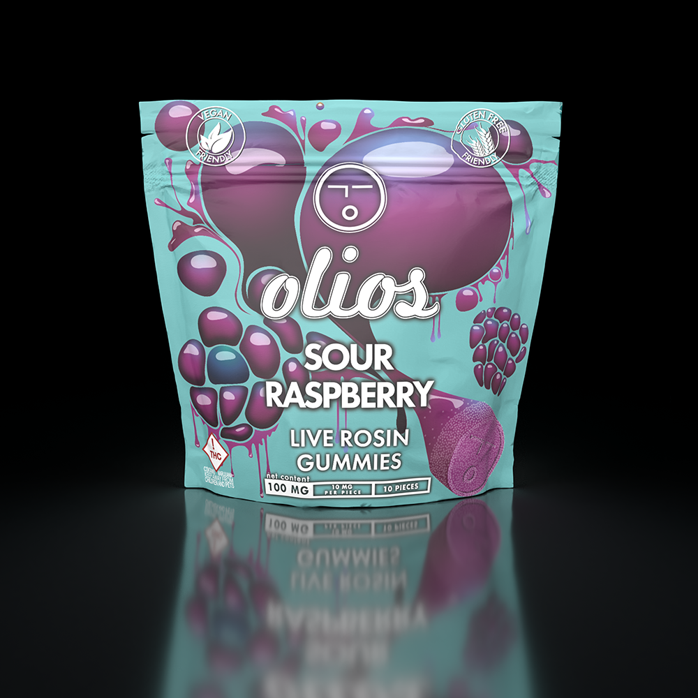 Photograph of product: Sour Raspberry Rosin Gummies