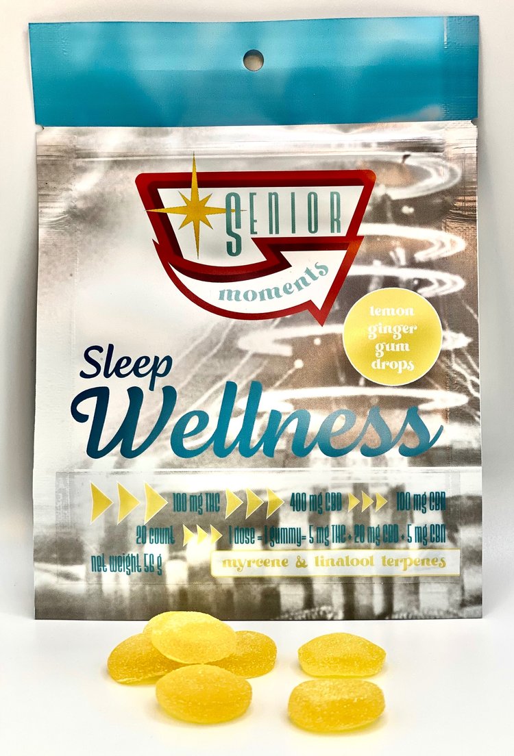 Photograph of product: Senior Moments - 4:1:1 CBD:TH-oui:CBN Gummies - Sleep Wellness - Lemon Ginger - 20ct - 100mg