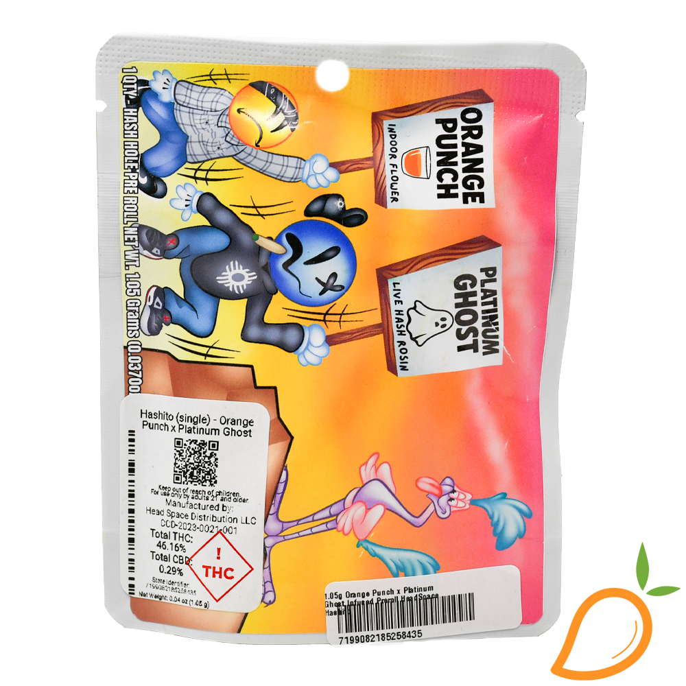 Photograph of product: 1.05g Orange Punch x Platinum Ghost Infused Preroll HeadSpace au chocolatito