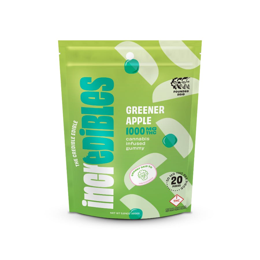 Photograph of product: Incredibles Greener Apple Gummies 20pc 1000mg TH-oui 160g nwt. GAG50013M15722362C