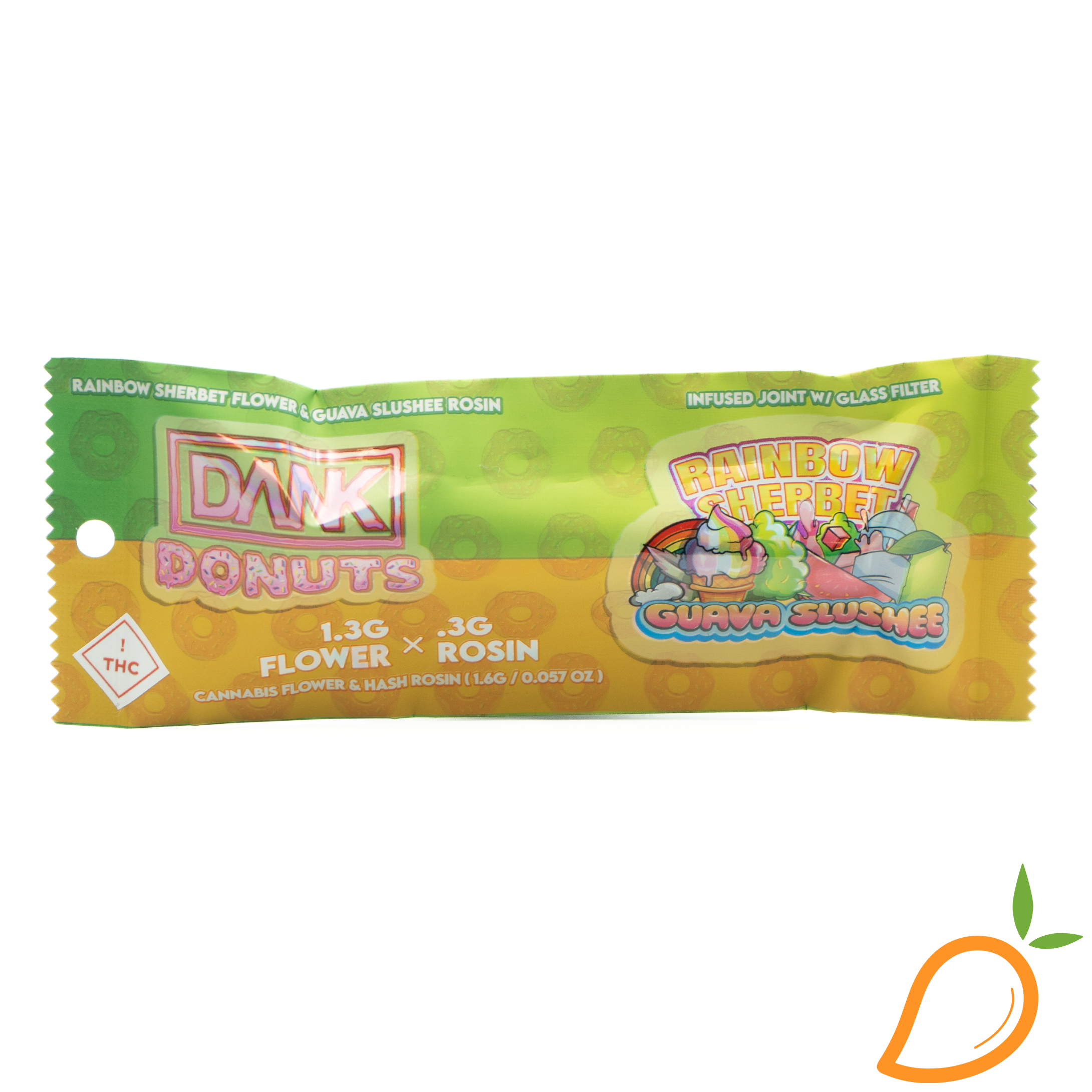 Photograph of product: 1.6g Rainbow Sherbet x Guava Slushee Infused Preroll Dank Donuts