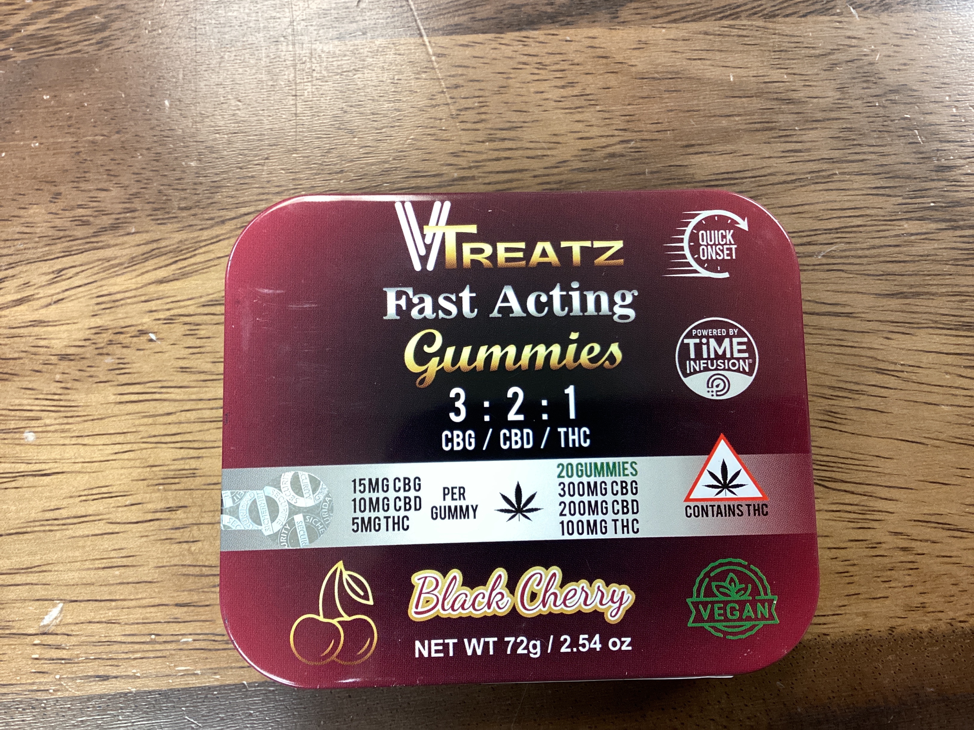 Photograph of product: VTreatz fast-acting Gummies - Black Cherry 3:2:1