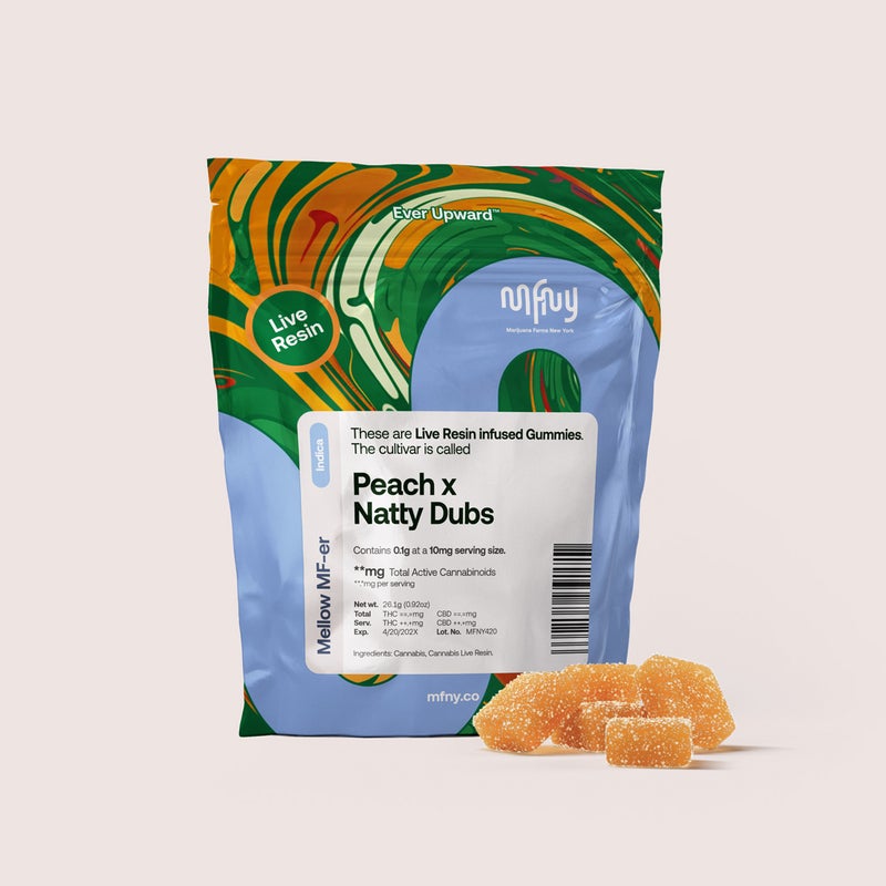 Photograph of product: MFNY | Peach x Natty Dubs Live Resin | 100MG Gummies